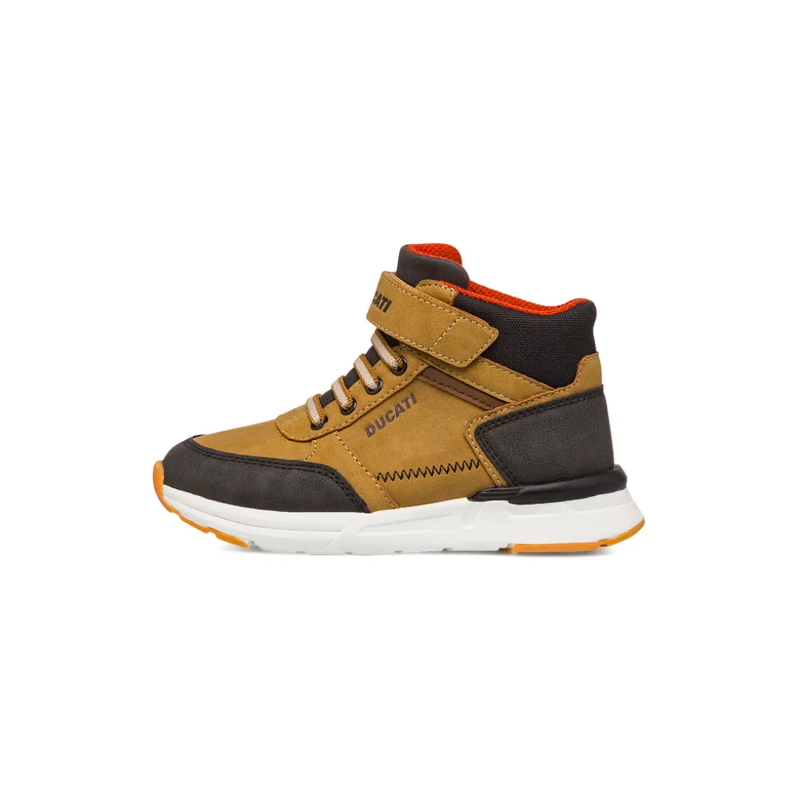 Sneakers ocra con inserti marroni da ragazzo con logo Ducati