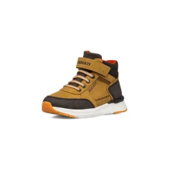 Sneakers ocra con inserti marroni da ragazzo con logo Ducati