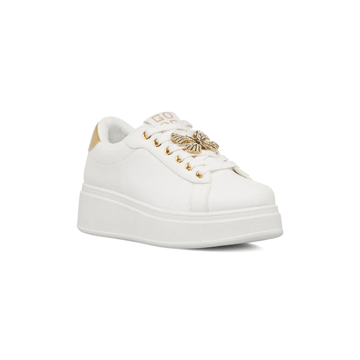 Sneakers platform bianche da Donna con farfalla gioiello Lora Ferres