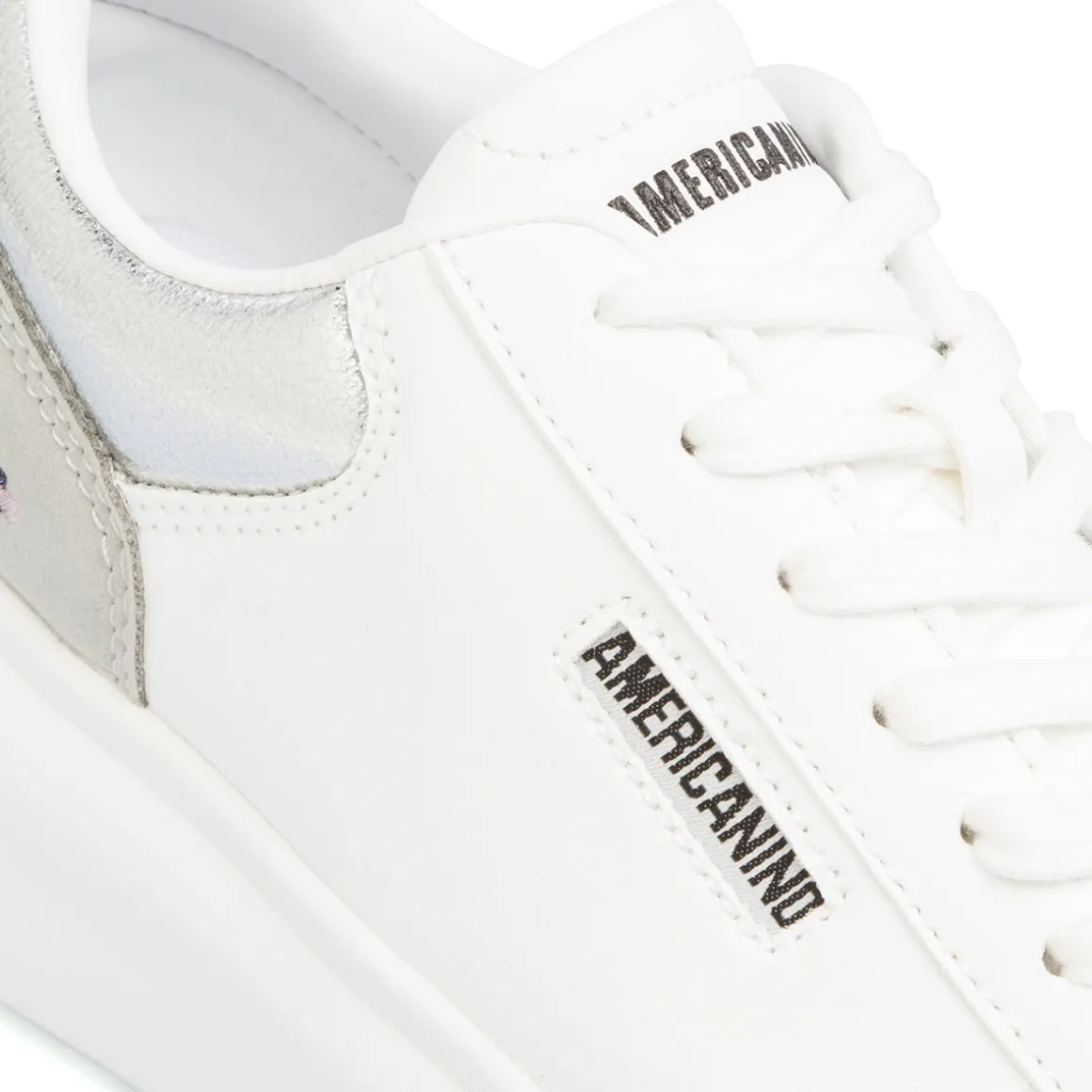 Sneakers platform bianche da donna con dettaglio argento Americanino