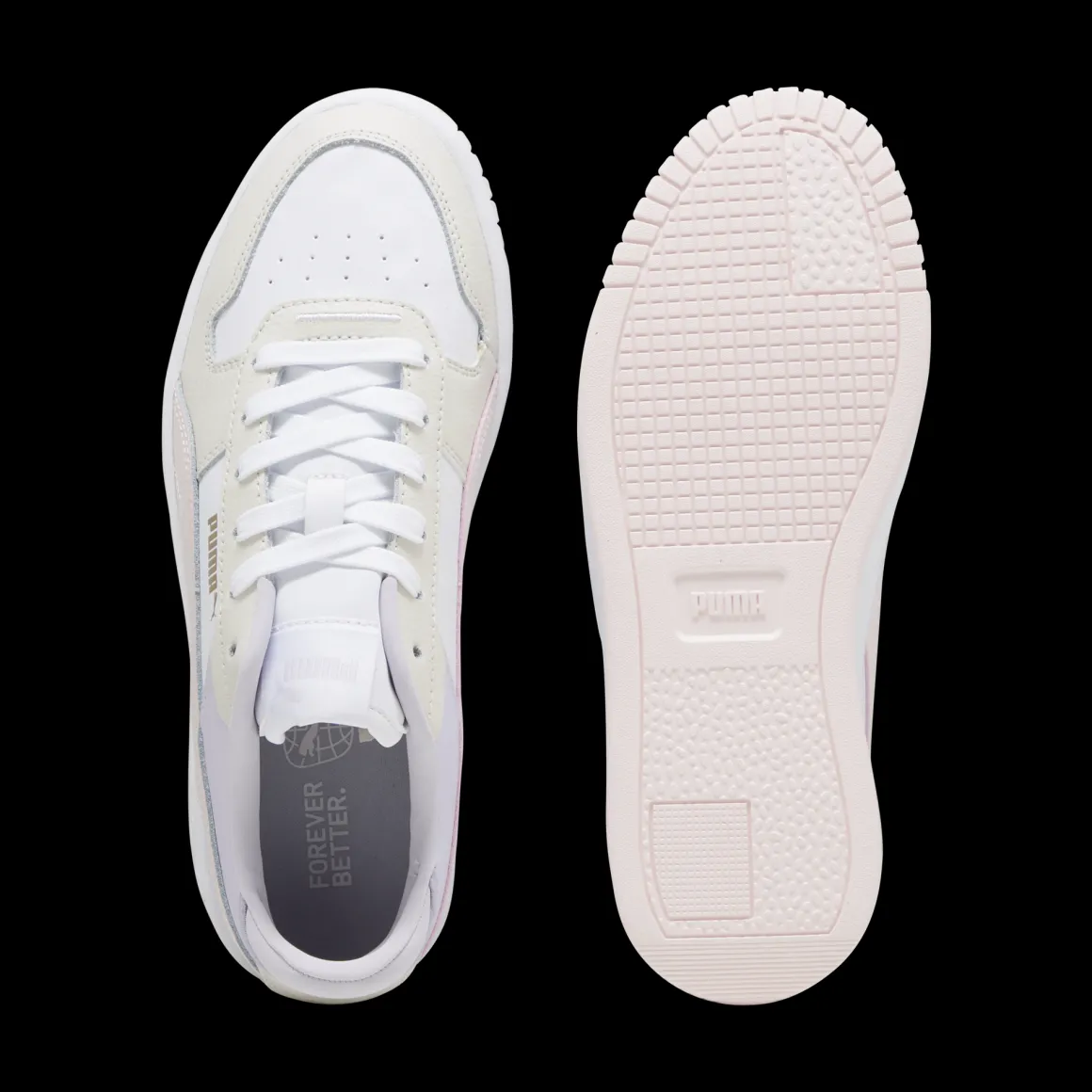 Sneakers platform casual da donna bianche con dettagli rosa e logo Puma Carina Street