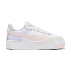 Sneakers platform casual da donna bianche con dettagli rosa e logo Puma Carina Street