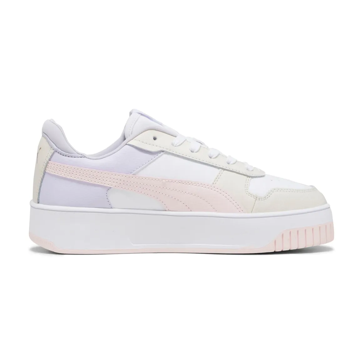 Sneakers platform casual da donna bianche con dettagli rosa e logo Puma Carina Street