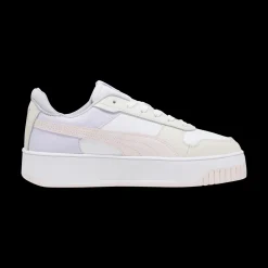 Sneakers platform casual da donna bianche con dettagli rosa e logo Puma Carina Street