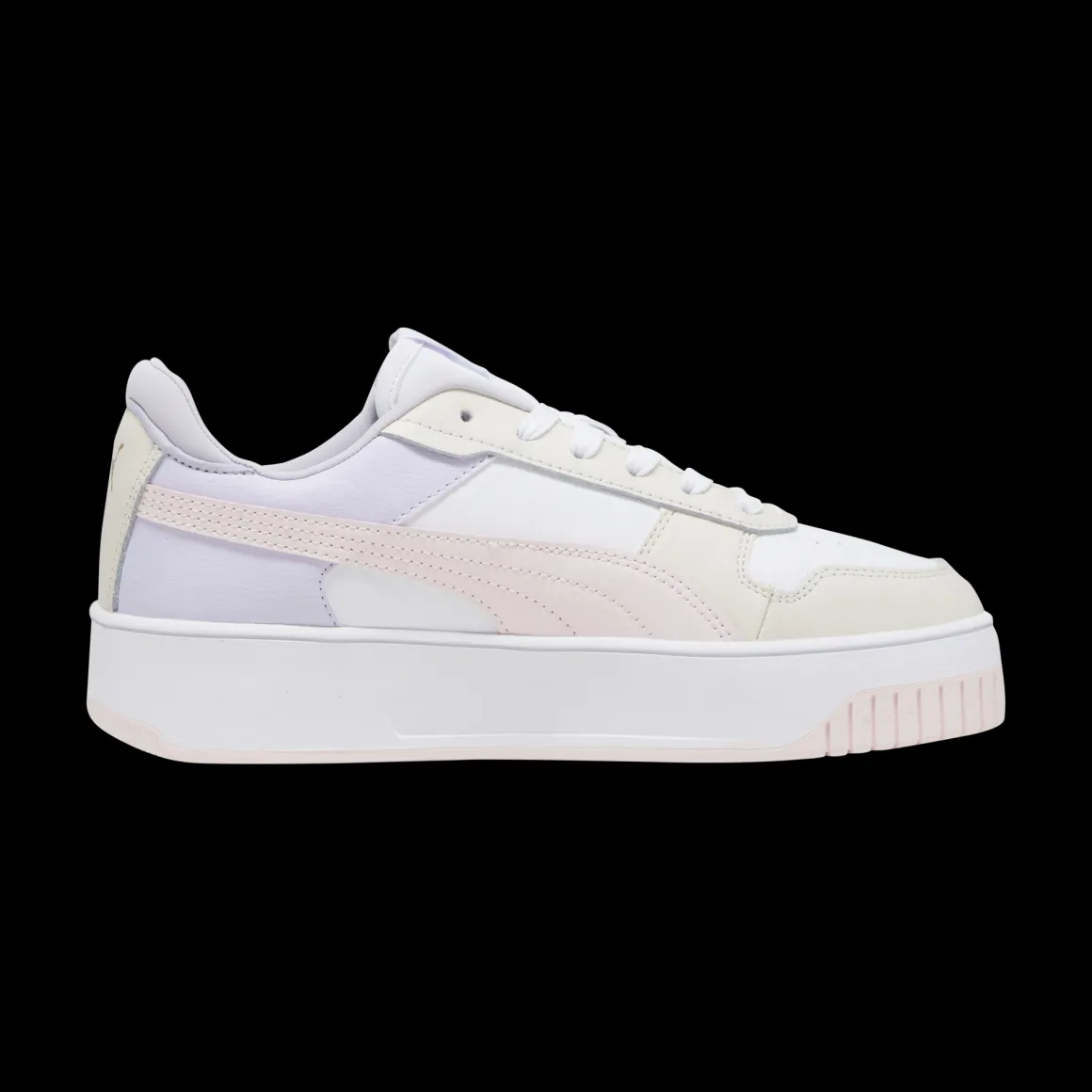 Sneakers platform casual da donna bianche con dettagli rosa e logo Puma Carina Street