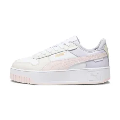 Sneakers platform casual da donna bianche con dettagli rosa e logo Puma Carina Street