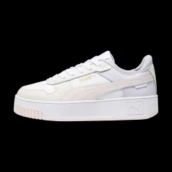 Sneakers platform casual da donna bianche con dettagli rosa e logo Puma Carina Street