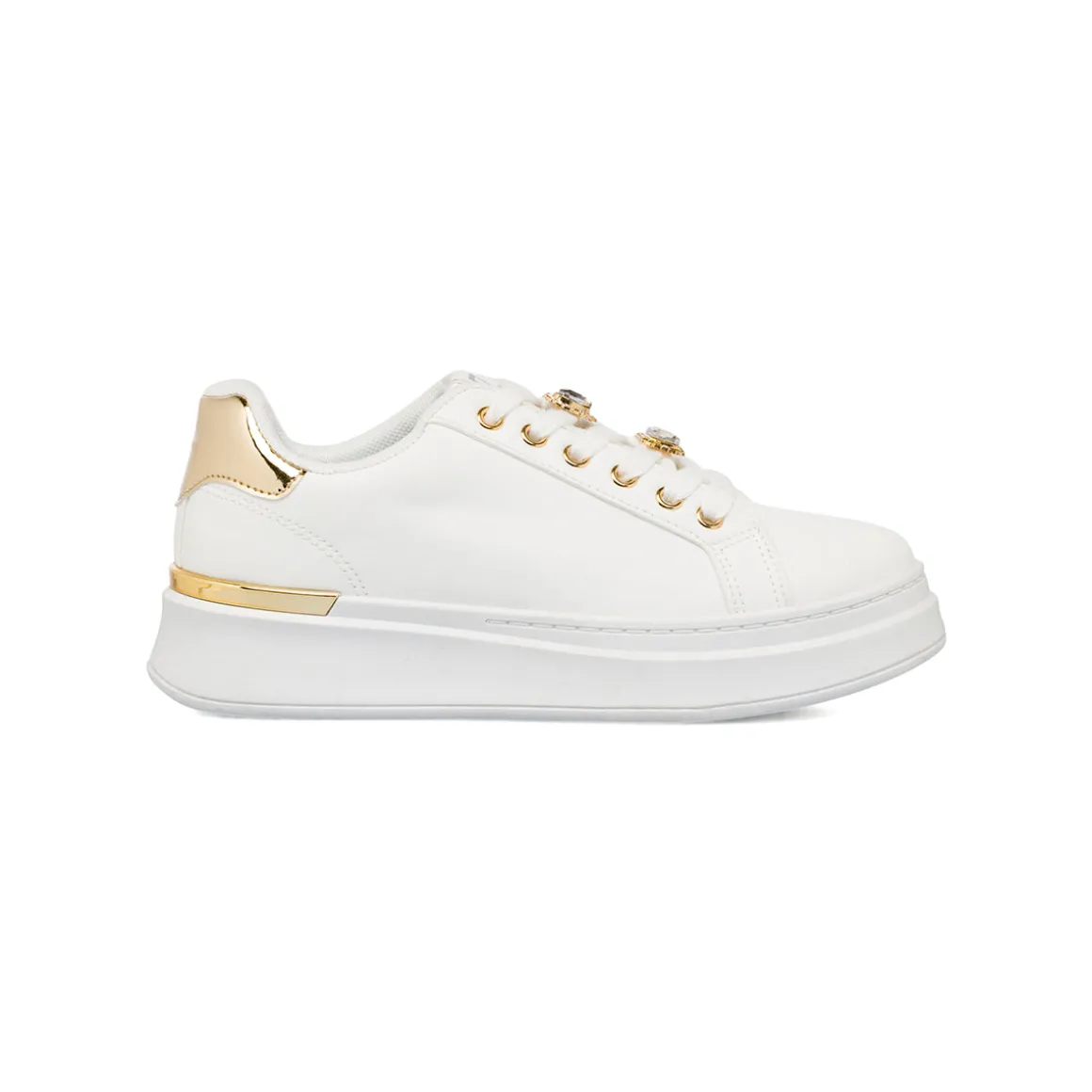 Sneakers platform da donna bianche con strass e dettagli oro Lora Ferres