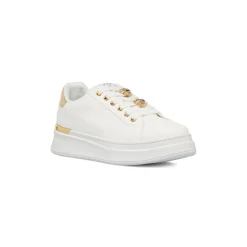 Sneakers platform da donna bianche con strass e dettagli oro Lora Ferres