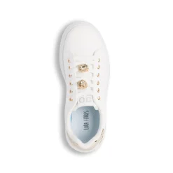 Sneakers platform da donna bianche con strass e dettagli oro Lora Ferres