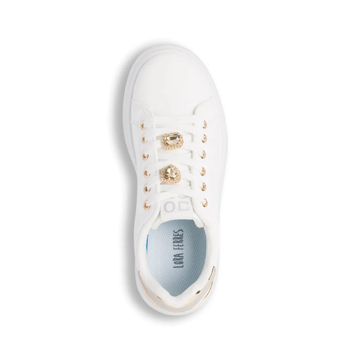 Sneakers platform da donna bianche con strass e dettagli oro Lora Ferres