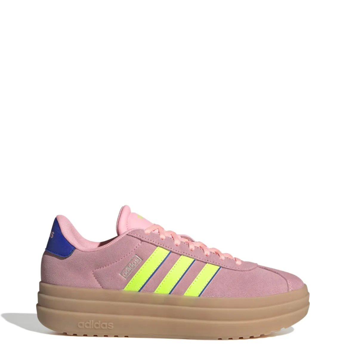 Sneakers platform rosa da donna con dettagli giallo fluo e blu adidas VL Court Bold