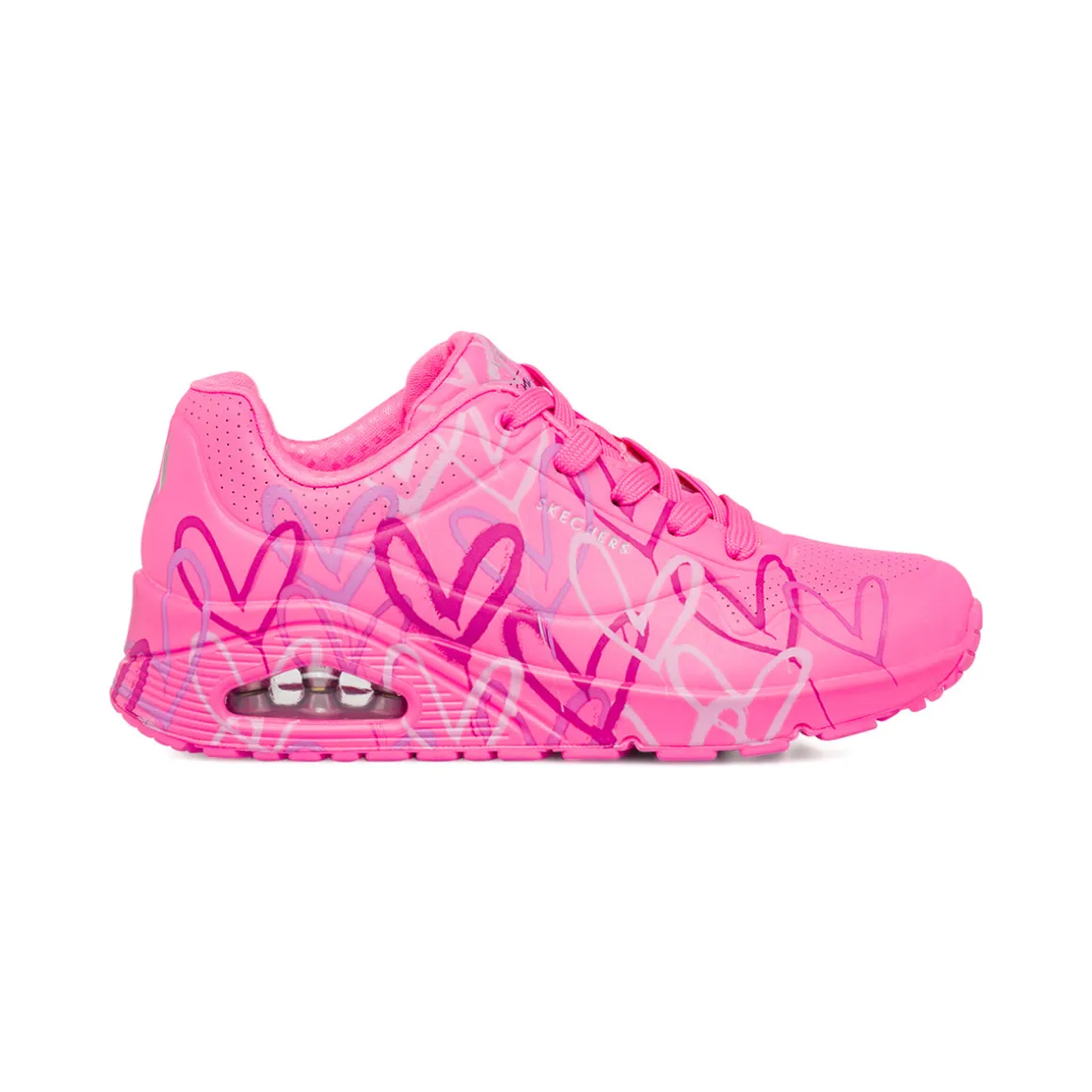 Sneakers rosa da Donna con cuori e soletta memory foam Skechers Uno