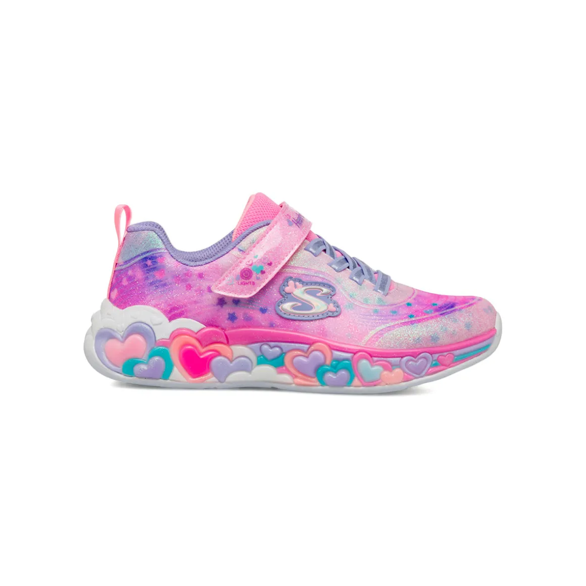Sneakers rosa e azzurro da bambina con cuori e luci Skechers Eternal Heart