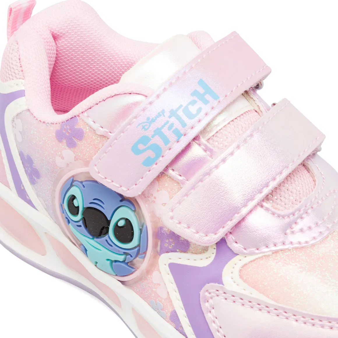 Sneakers rosa effetto iridescente con Luci da Bambina Stitch