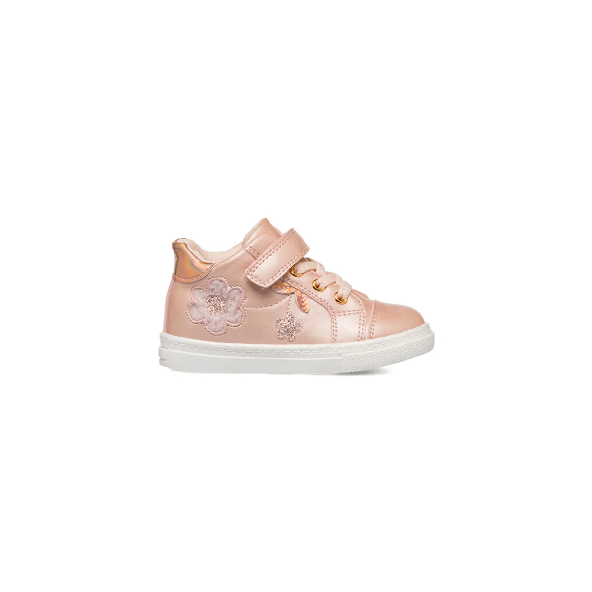 Sneakers rosa effetto perlato da bambina primi passi con dettagli fiori Le Scarpe di Alice
