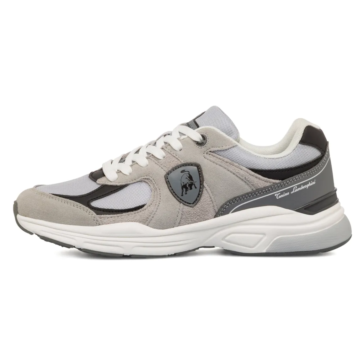 Sneakers Rétro da uomo grigie e nere con inserti effetto scamosicato Tonino Lamborghini