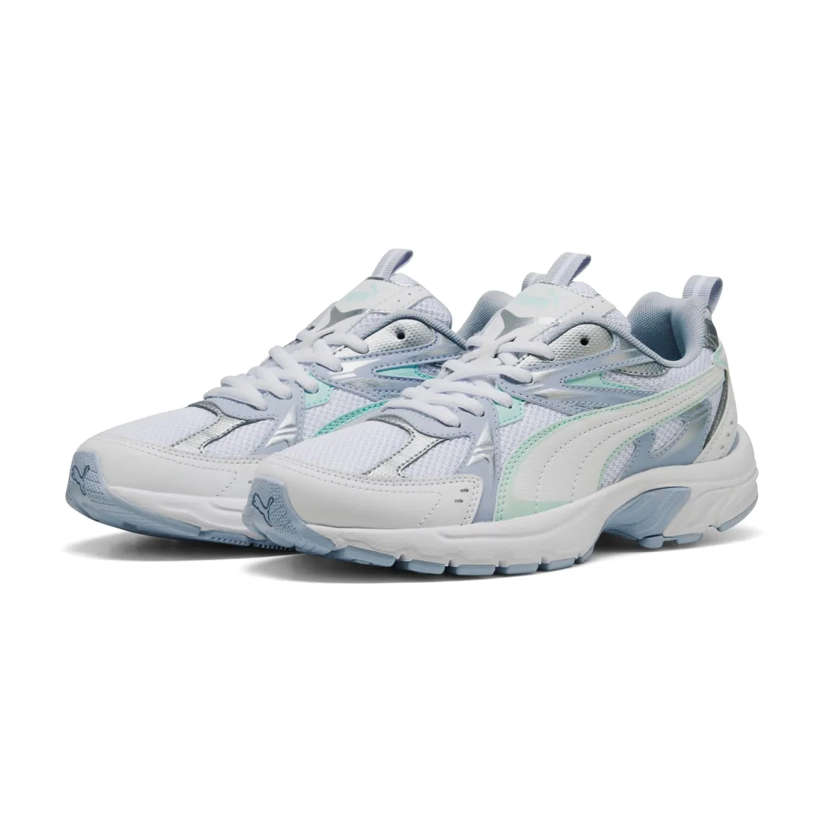 Sneakers Rétro running da donna bianche con dettagli verdi e azzurri Puma Milenio Tech