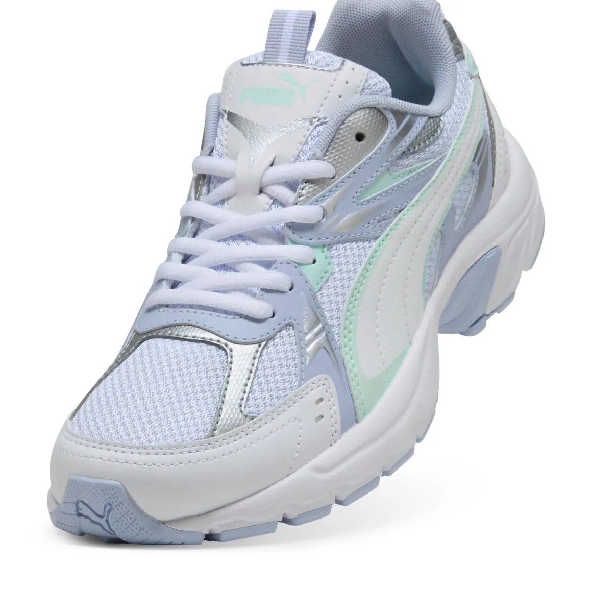 Sneakers Rétro running da donna bianche con dettagli verdi e azzurri Puma Milenio Tech