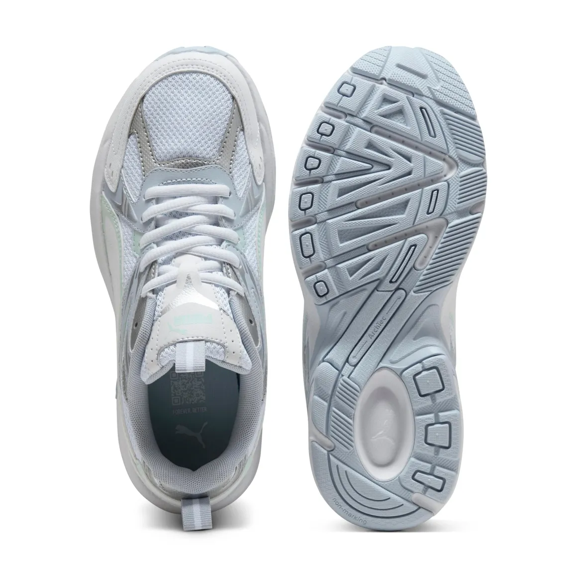 Sneakers Rétro running da donna bianche con dettagli verdi e azzurri Puma Milenio Tech