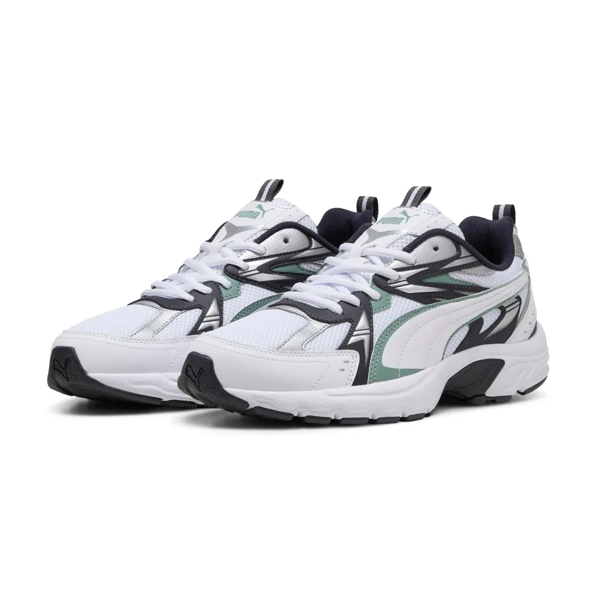 Sneakers Rétro running da uomo bianche e nere con dettaglio verde Puma Milenio Tech