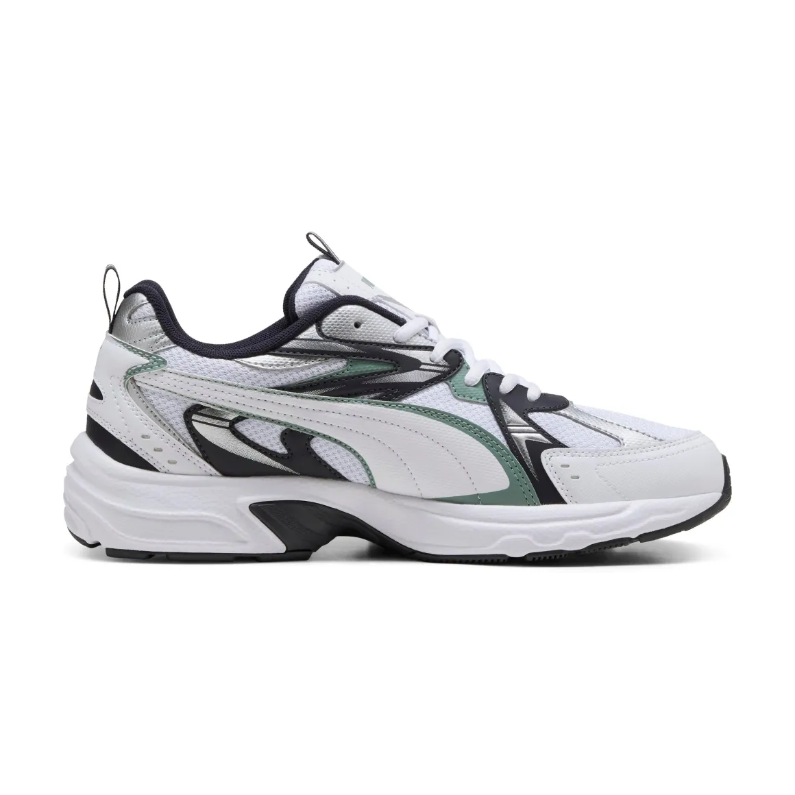 Sneakers Rétro running da uomo bianche e nere con dettaglio verde Puma Milenio Tech