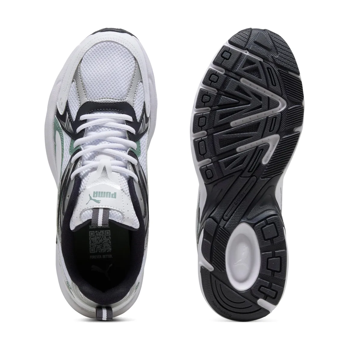Sneakers Rétro running da uomo bianche e nere con dettaglio verde Puma Milenio Tech