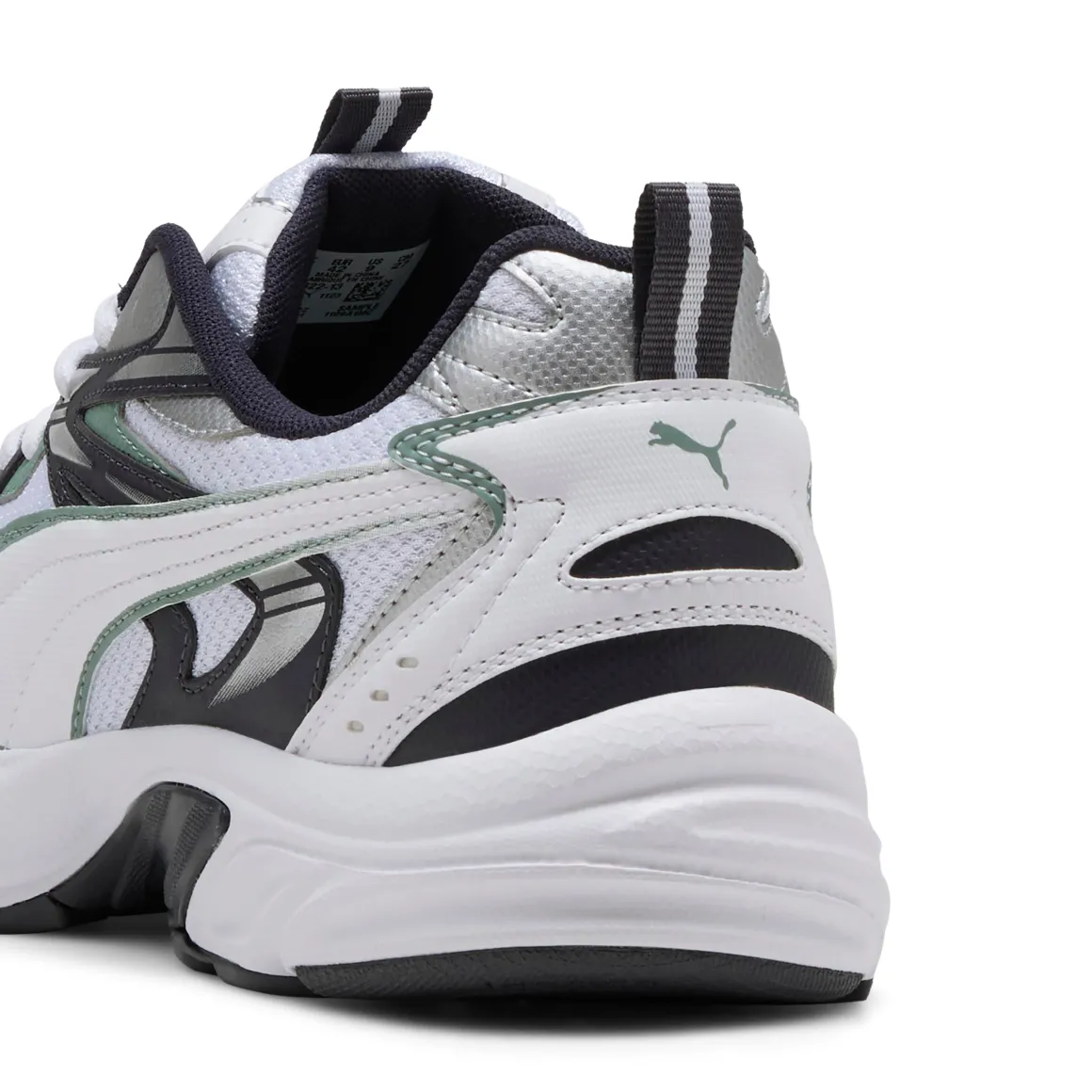 Sneakers Rétro running da uomo bianche e nere con dettaglio verde Puma Milenio Tech