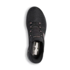 Sneakers slip-on nere da donna con inserti rosa Skechers Summits