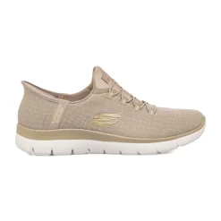 Sneakers slip-on taupe da donna con inserti oro Skechers Summits