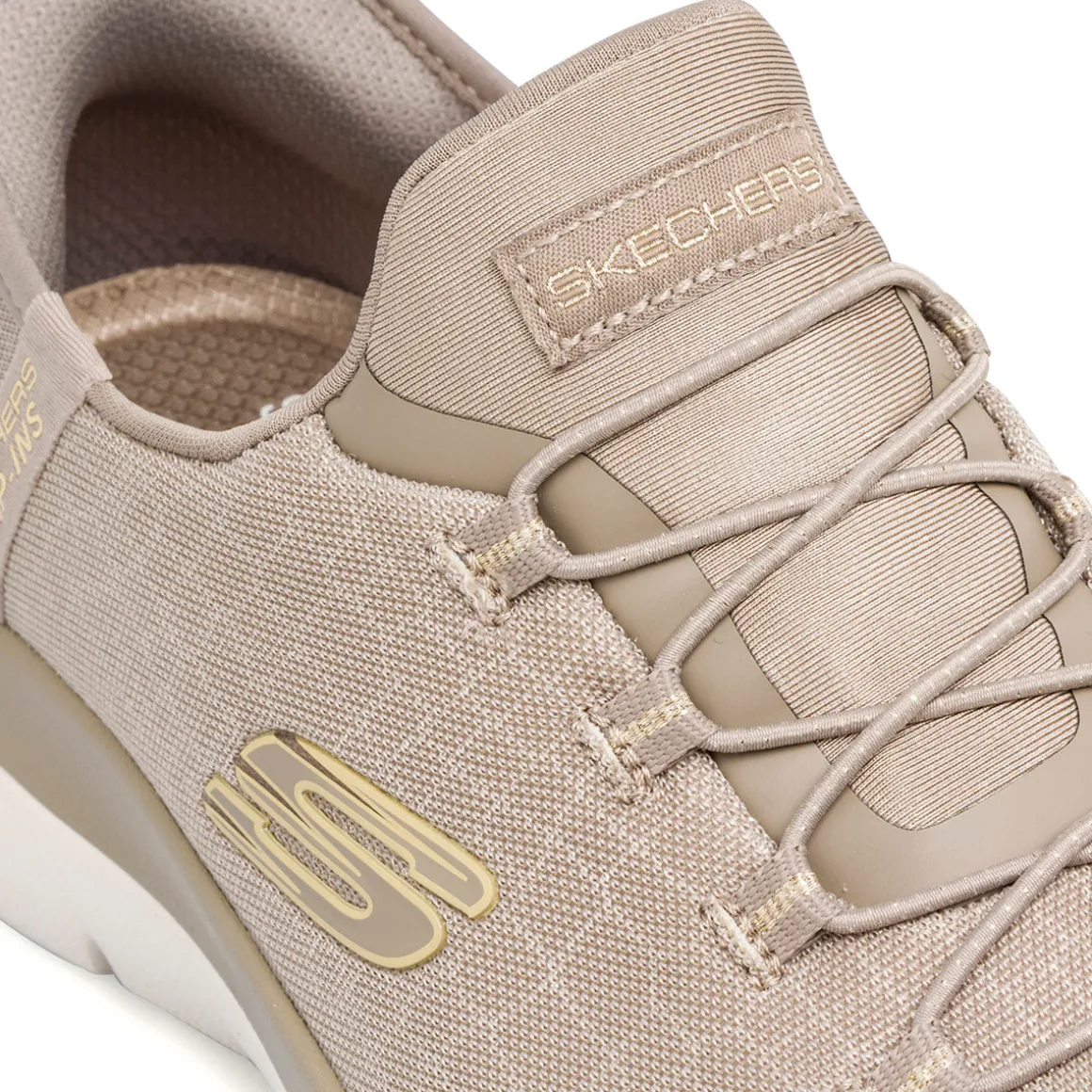 Sneakers slip-on taupe da donna con inserti oro Skechers Summits