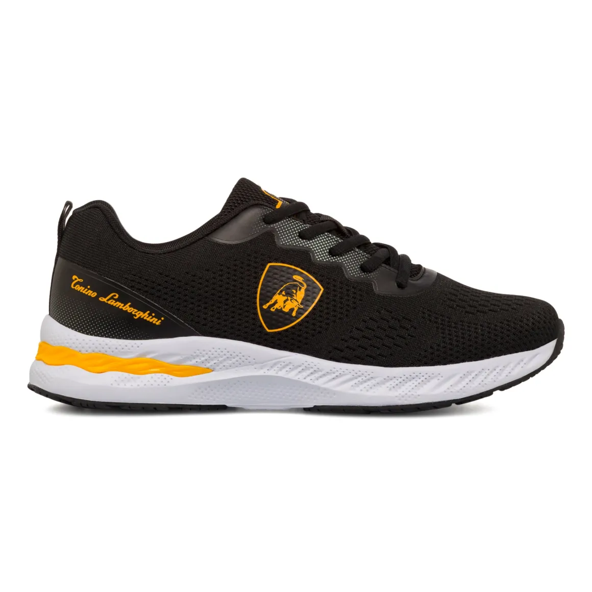 Sneakers sportive da uomo nere con dettagli gialli e con logo Tonino Lamborghini