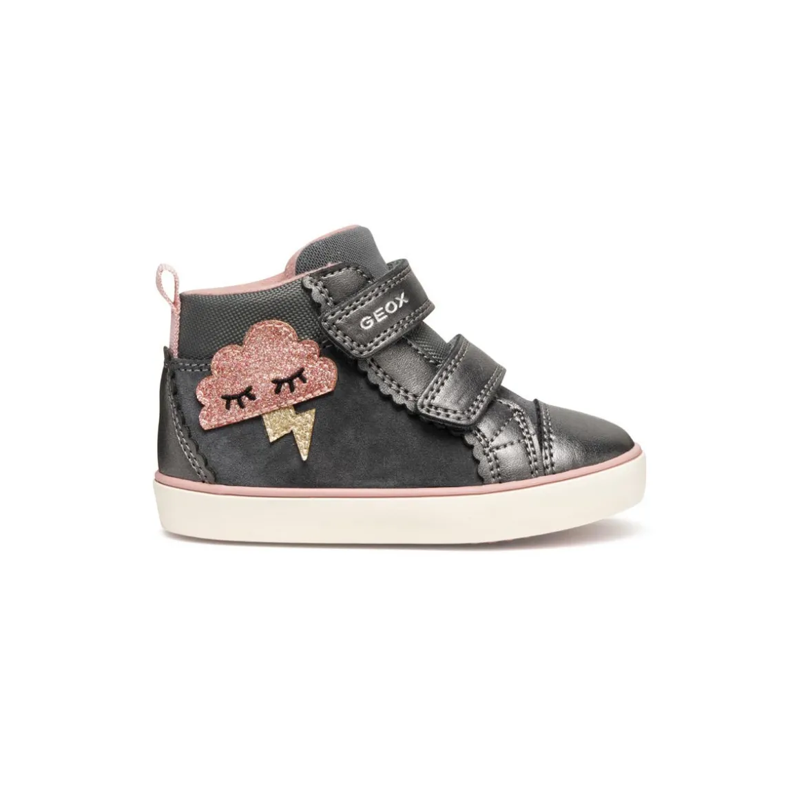 Sneakers traspiranti alte grigie da Bambina con strappo Geox