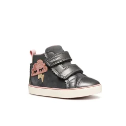 Sneakers traspiranti alte grigie da Bambina con strappo Geox