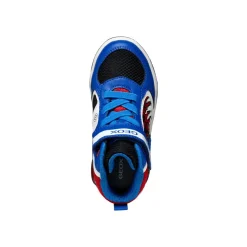 Sneakers traspiranti alte da Bambino blu con dinosauri e luci Geox