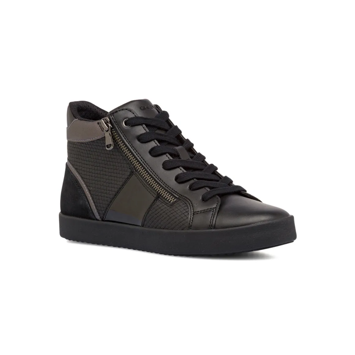 Sneakers traspiranti da donna nere in pelle con zip Geox