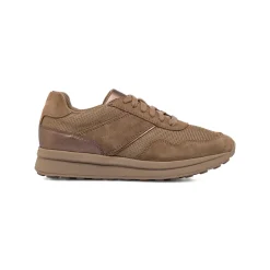 Sneakers traspiranti da donna in pelle taupe Geox