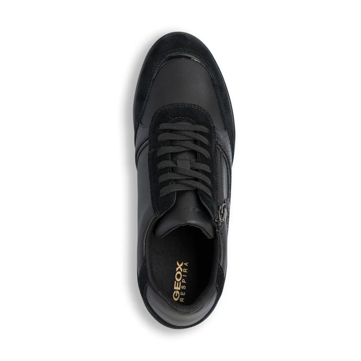 Sneakers traspiranti da donna nere in pelle con rialzo Geox
