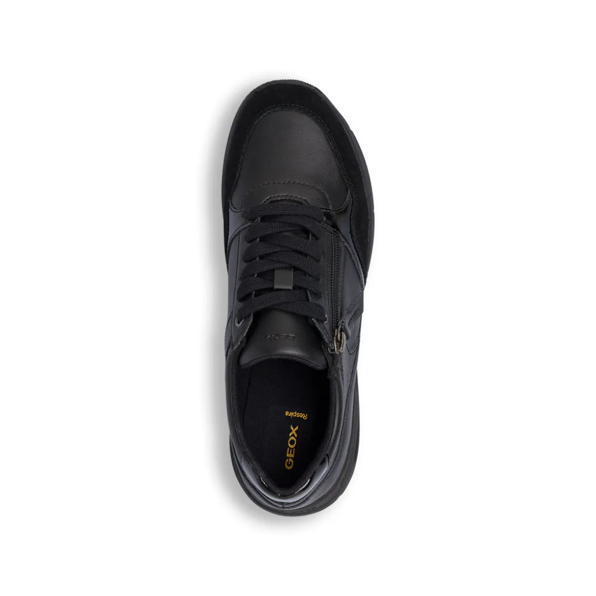 Sneakers traspiranti nere da donna con inserto zip Geox