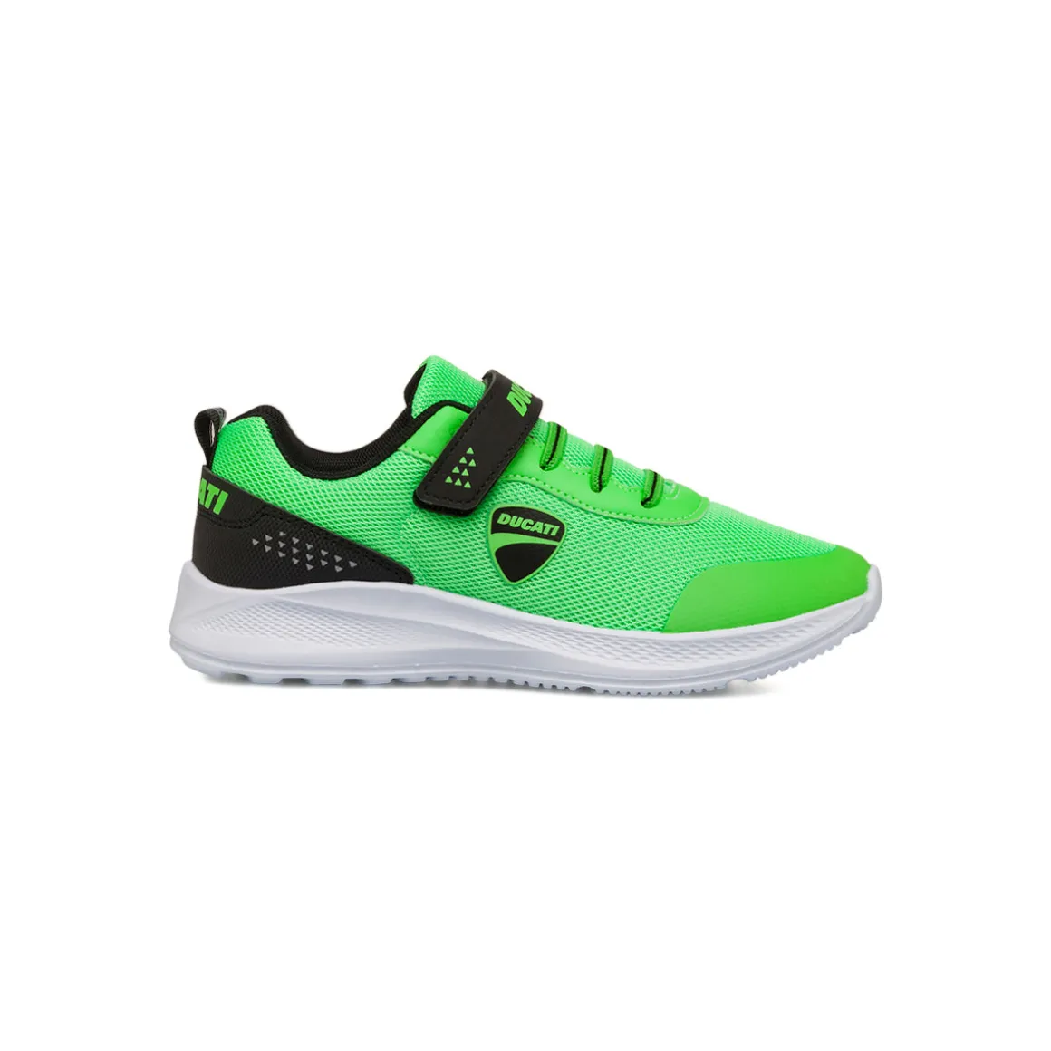 Sneakers verdi da bambino con chiusura a strappo e logo Ducati