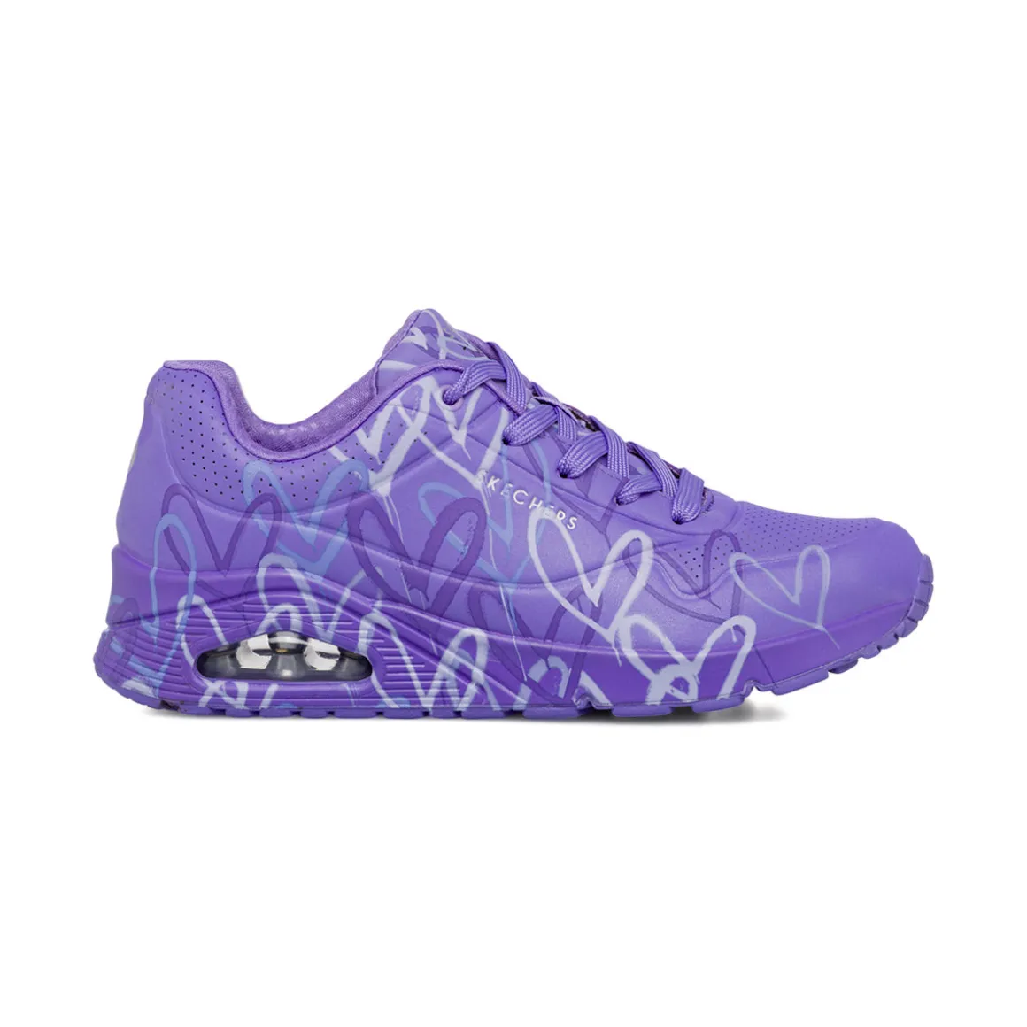Sneakers viola da Donna Skechers Uno con cuori e soletta memory foam