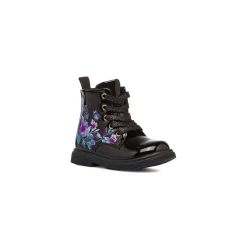 Stivaletti bambina neri effetto vernice con dettagli fiori Le Scarpe di Alice