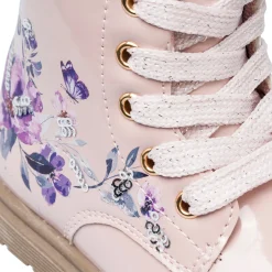 Stivaletti bambina rosa effetto vernice con dettagli fiori Le Scarpe di Alice