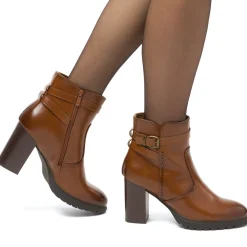 Stivaletti comfort color cuoio da Donna con fibbia e tcco 9 cm P Soft