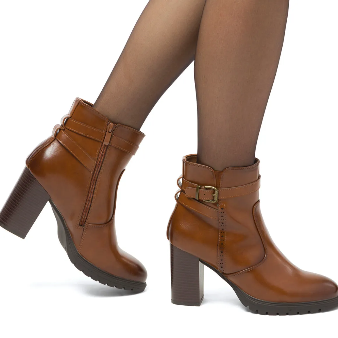 Stivaletti comfort color cuoio da Donna con fibbia e tcco 9 cm P Soft
