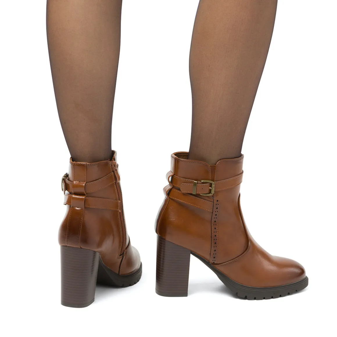 Stivaletti comfort color cuoio da Donna con fibbia e tcco 9 cm P Soft