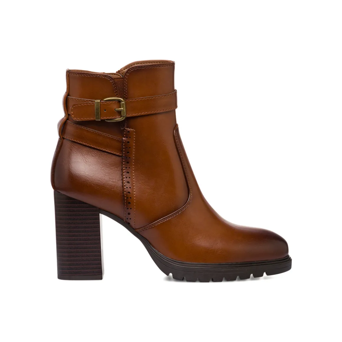 Stivaletti comfort color cuoio da Donna con fibbia e tcco 9 cm P Soft