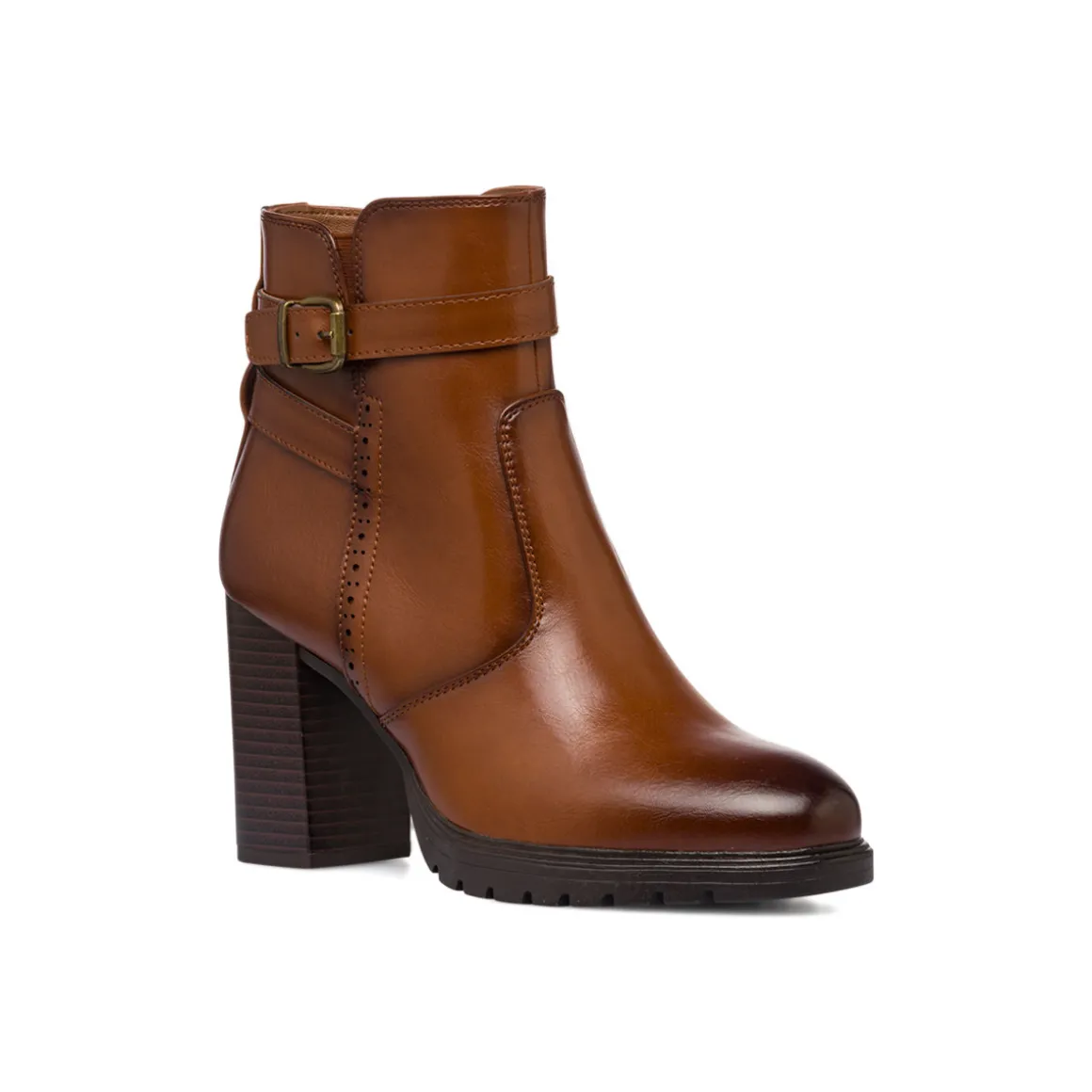 Stivaletti comfort color cuoio da Donna con fibbia e tcco 9 cm P Soft