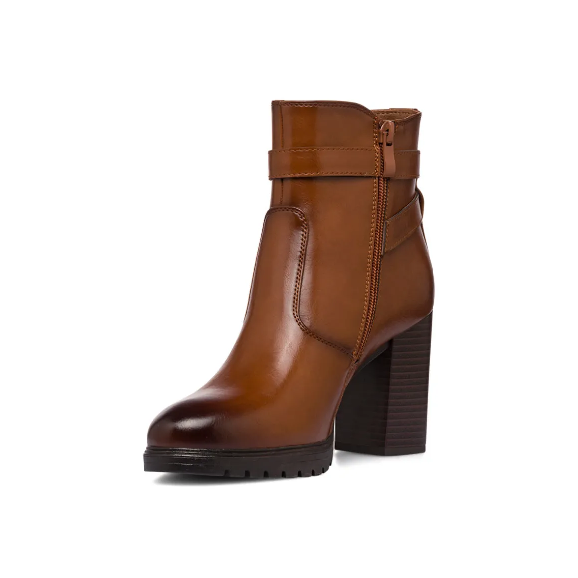 Stivaletti comfort color cuoio da Donna con fibbia e tcco 9 cm P Soft
