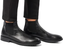Stivaletti con elastici neri in pelle da uomo con suola chunky Primopiano